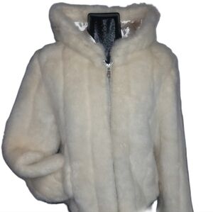 Nuage Off White Faux Fur Hooded Short Coat M